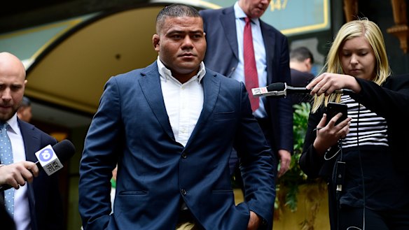 Tolu Latu leaves court on Friday. 