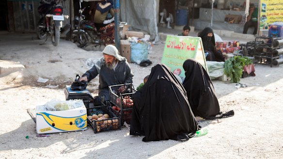 The al-Hawl camp in Syria, where the majority of women wear full Islamic dress in order to avoid violence or death by radicalised women. 