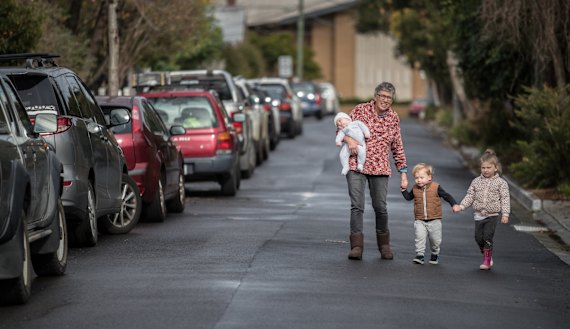 Kathy Zeimar says she will leave her home of 23 years if the parking restrictions are introduced.  On Friday she was looking after her grandchildren Billie, 4, Zak, 2, and six-week-old Ashton.