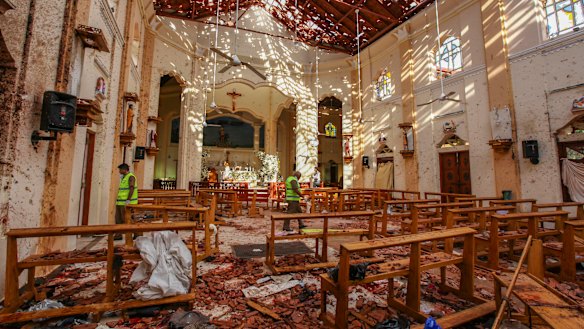 St Sebastian's Church was damaged in the blast in Negombo, north of Colombo.