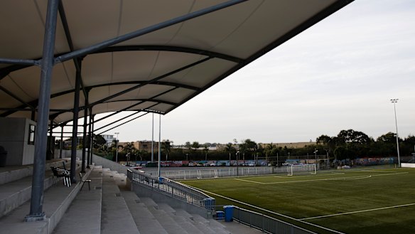 The unfinished grandstand at Fraser Park Football Club.