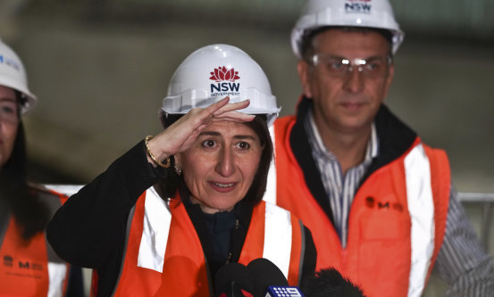 Premier Gladys Berejiklian and Transport Minister Andrew Constance at a transport construction site last year.