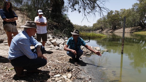 Federal opposition spokesman for water Tony Burke visiting Menindee in January and meeting Barkandji elder Badger Bates and representatives from the Tolarno Station. 