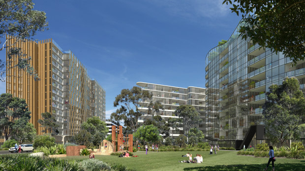 Renders of what could be developed on the site of Quad 2 and 3 at Sydney Olympic Park.