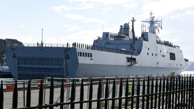 A Chinese warship at Garden Island Naval Base in Sydney on Monday.