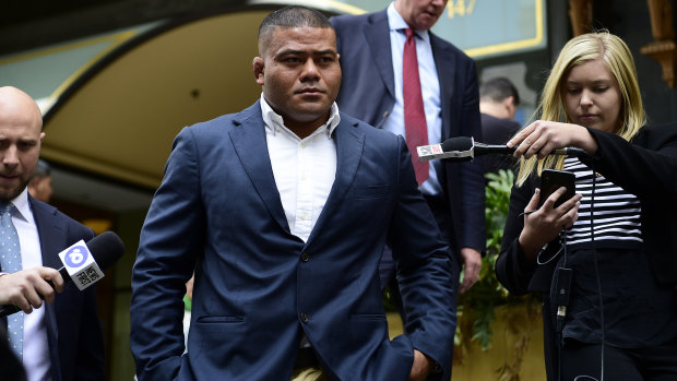 Tolu Latu leaves court in Sydney last week after pleading guilty to a mid-range drink driving charge. 