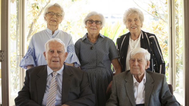 A proud Canberra family: John and David Cusack with (back l-r) David's wife Elizabeth, John and David's sister Joan Waldren and John's wife Marie.
