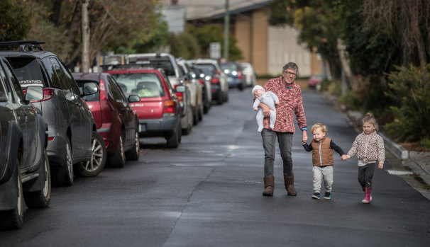 Kathy Zeimar says she will leave her home of 23 years if the parking restrictions are introduced.  On Friday she was looking after her grandchildren Billie, 4, Zak, 2, and six-week-old Ashton.