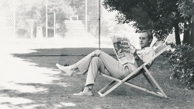 The Victorian Premier-elect, John Cain, relaxes in his garden the day after the election.