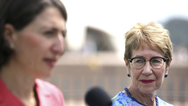 Justice Margaret Beazley looks on as Premier Gladys Berejiklian names her NSW's next governor.