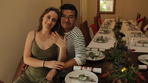 Arie Riswandy and Renae Verboon when they got engaged last Christmas.