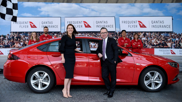Qantas Group CEO Alan Joyce and Qantas Loyalty CEO Olivia Wirth at the Qantas Car Insurance launch in Sydney.