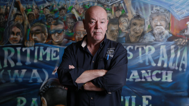 WA Maritime Union boss Christy Cain at his headquarters in Fremantle.