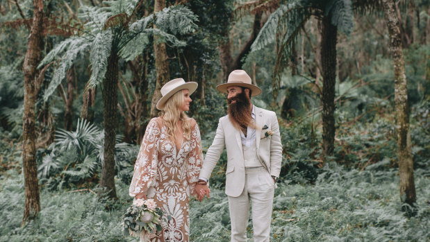 Emma Metcalf and Scott Maggs during their Stanwell Tops wedding.