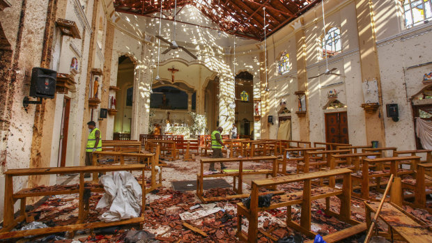 The destruction at St Sebastian's Church in Negombo, north of Colombo, Sri Lanka.