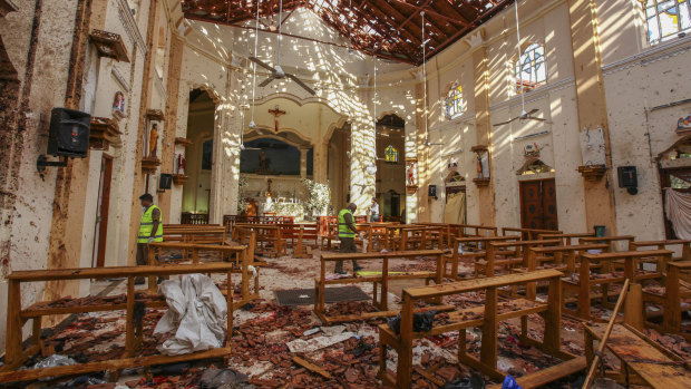 A view of St. Sebastian's Church damaged in blast in Negombo, north of Colombo.
