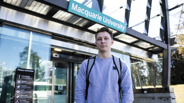 Linguistics student Tom Schien at Macquarie University station.