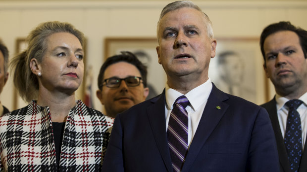 The Nationals' interest ... Deputy leader Bridget McKenzie, leader Michael McCormack and Resources Minister Matt Canavan. 