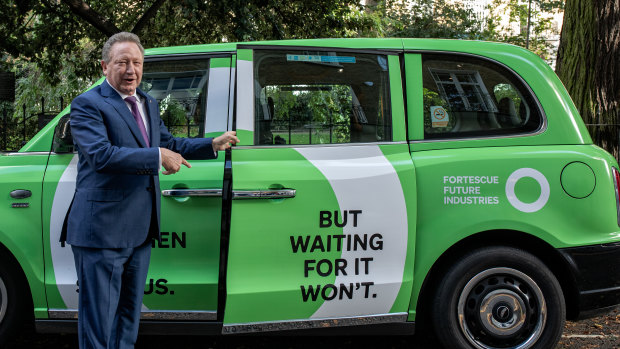 Andrew Forrest has toured the world signing agreements to study green hydrogen and promoting the product - including on London taxis.