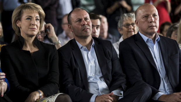Michaelia Cash, Josh Frydenberg and Peter Dutton at the Liberal Party Rally.