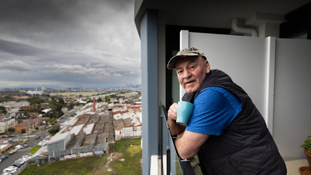 Former homeless man Charlie Wheeler moved into a flat in Footscray after being put up in a hotel during the pandemic. 