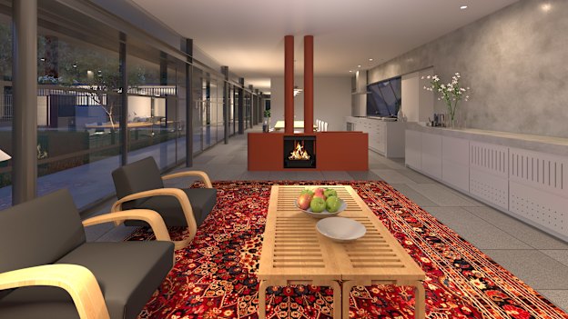 A 2002 home designed by Glenn Murcutt at Foxground near Kangaroo Valley that was never built.  An L-shape, Murcutt said it allowed him to orient the daytime living areas to the north, and the sleeping areas east-west. 