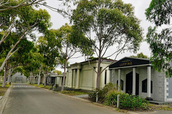 Family mausoleums at Fawkner Memorial Park.