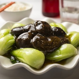 Chinese mushroom and bok choy stir-fry.
