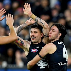 Zac Williams of the Blues celebrates a goal.