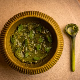 Sea parsley, finger lime and olive oil sorbet.