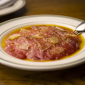 Raw tuna with white soy and pickled celery.