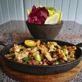The sizzling pork jowl and abalone sisig.