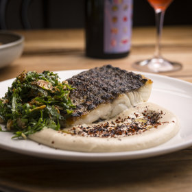 Fish of the day with tahini and nuts.
