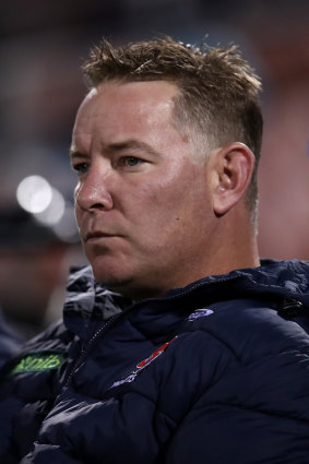 Knights head coach Adam O’Brien looks on during his side’s loss.