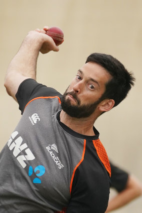 Will Somerville bowls at the SCG nets on Wednesday. 