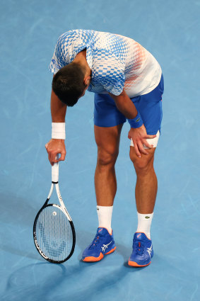 Novak Djokovic reacts in his semi-final match against Tommy Paul. 