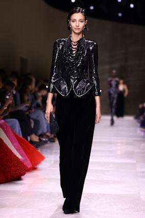 Markovic, pictured here walking for Giorgio Armani in Paris Fashion Week in June 2024, was 16 when she came second on Australia’s Next Top Model in 2015.