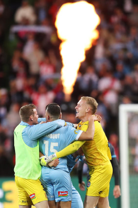 On fire... Melbourne City kick off their celebrations.