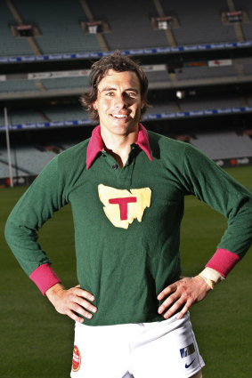 Favourite son Matthew Richardson in a Tasmanian guernsey.