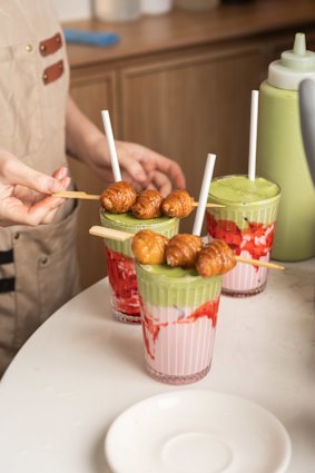 Bloomwood bakery in Melbourne’s CBD has a signature Bloom-tini as its take on the viral matcha trend.
