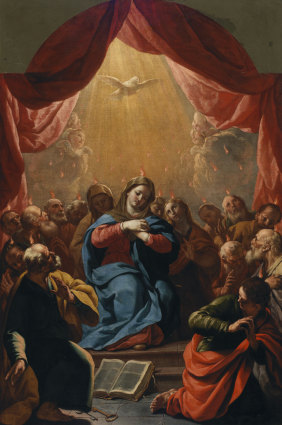 Pentecostés, a depiction of the descent of the Holy Ghost at Pentecost, by Spanish artist Antonio Palomino (1655–1726).