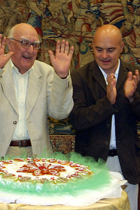 Andrea Camilleri, left, with actor Luca Zingaretti, who played Inspector Montalbano in the hit TV series, celebrating the author's 80th birthday at the Rome headquarters of Italian broadcaster RAI in 2005.