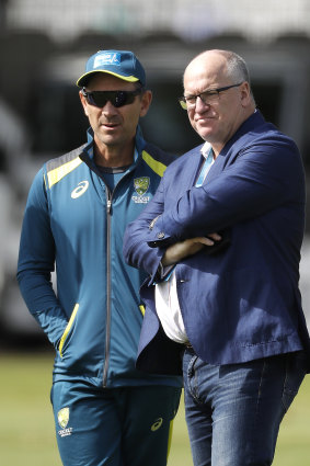 Earl Eddings with Justin Langer at Lord’s in 2019.
