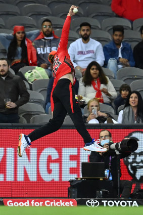 Jake Fraser-McGurk of the Renegades takes a spectacular catch.