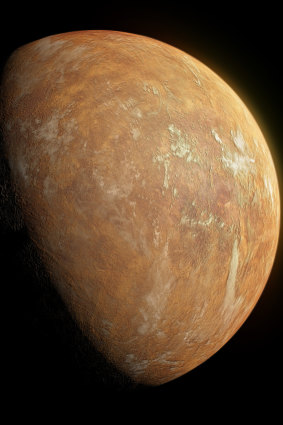 An artist's impression of the "super-Earth" planet that orbits Barnard's Star, whose light casts an orange tint. 