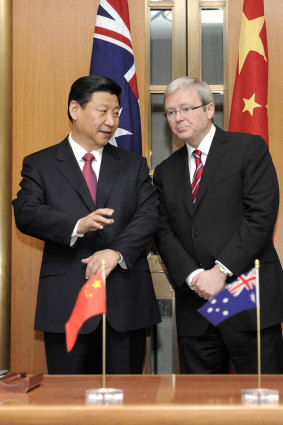 China’s then vice-president Xi Jinping with then Australian Prime Minister Kevin Rudd at Parliament House in Canberra in 2010. 