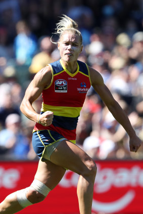 Erin Phillips celebrates a goal.