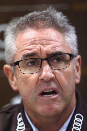 Chris Fagan in 2016, during his time with the Hawks, when he has been alleged to have been involved in a racism scandal at the club.