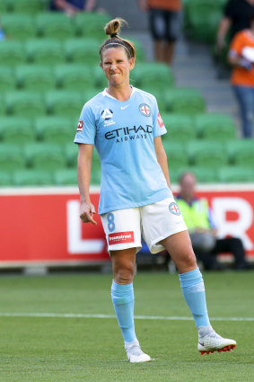 Elise Kellond-Knight’s face says it all after missing a penalty for City.