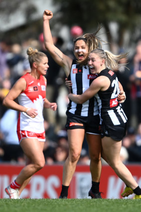 Jordan Membrey celebrates after one of her goals on Sunday.